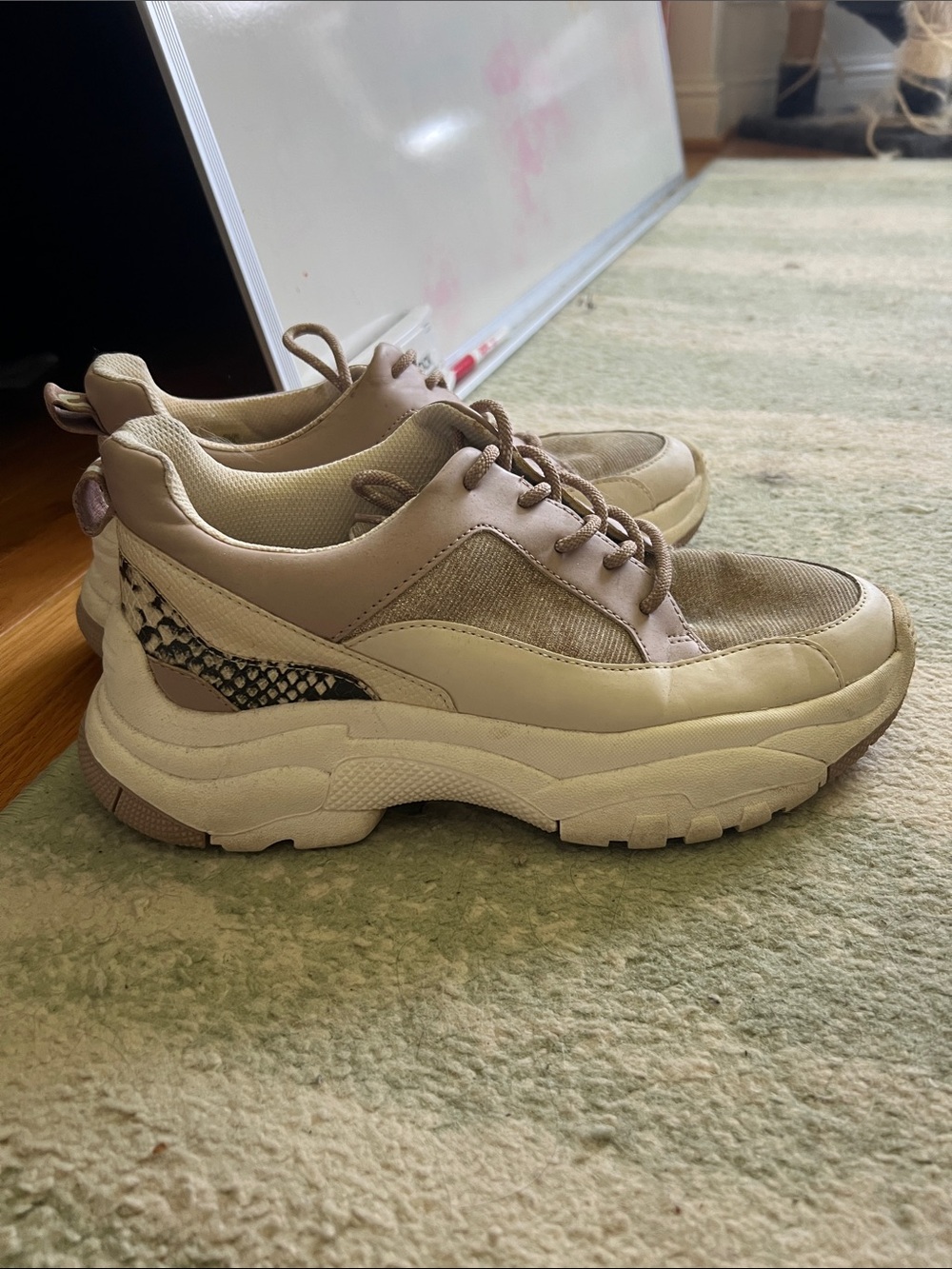 Circus by Sam Edelman Chunky Sneaker in Beige with Snake-Print Accent